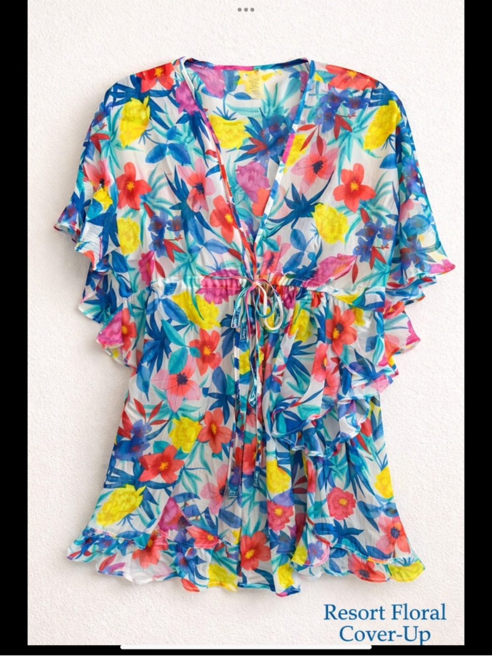 Tropical Floral Swim Cover Up Bleu Rod Beattie Sheer Resort Kaftan Kimono S